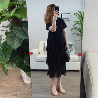 Đầm dáng dài phối voan tầng - 2019