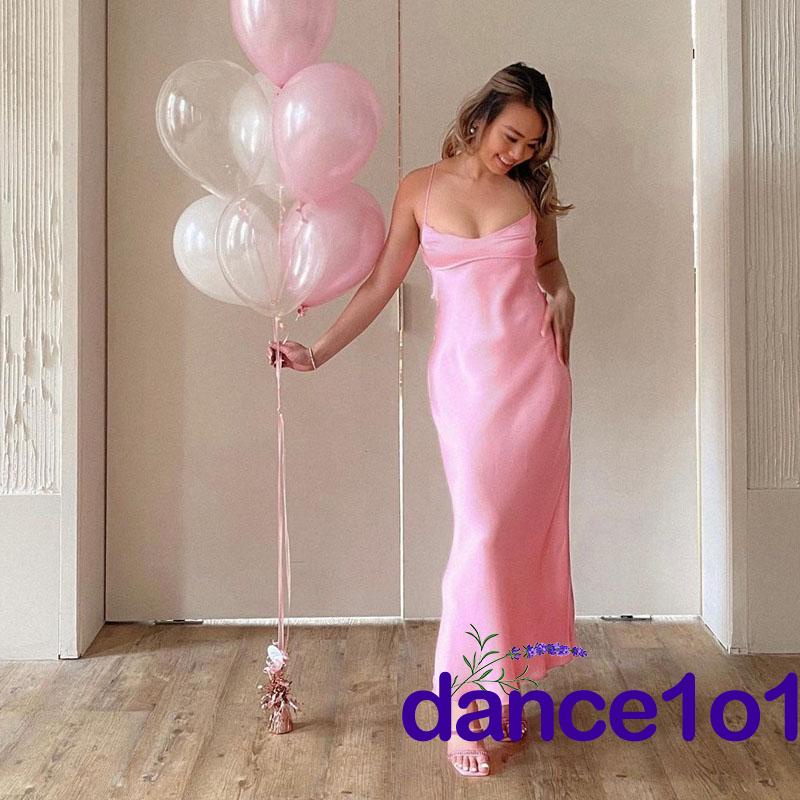 Đầm Khiêu Vũ1O1 Cổ Chữ V Không Tay Màu Trơn Cho Nữ