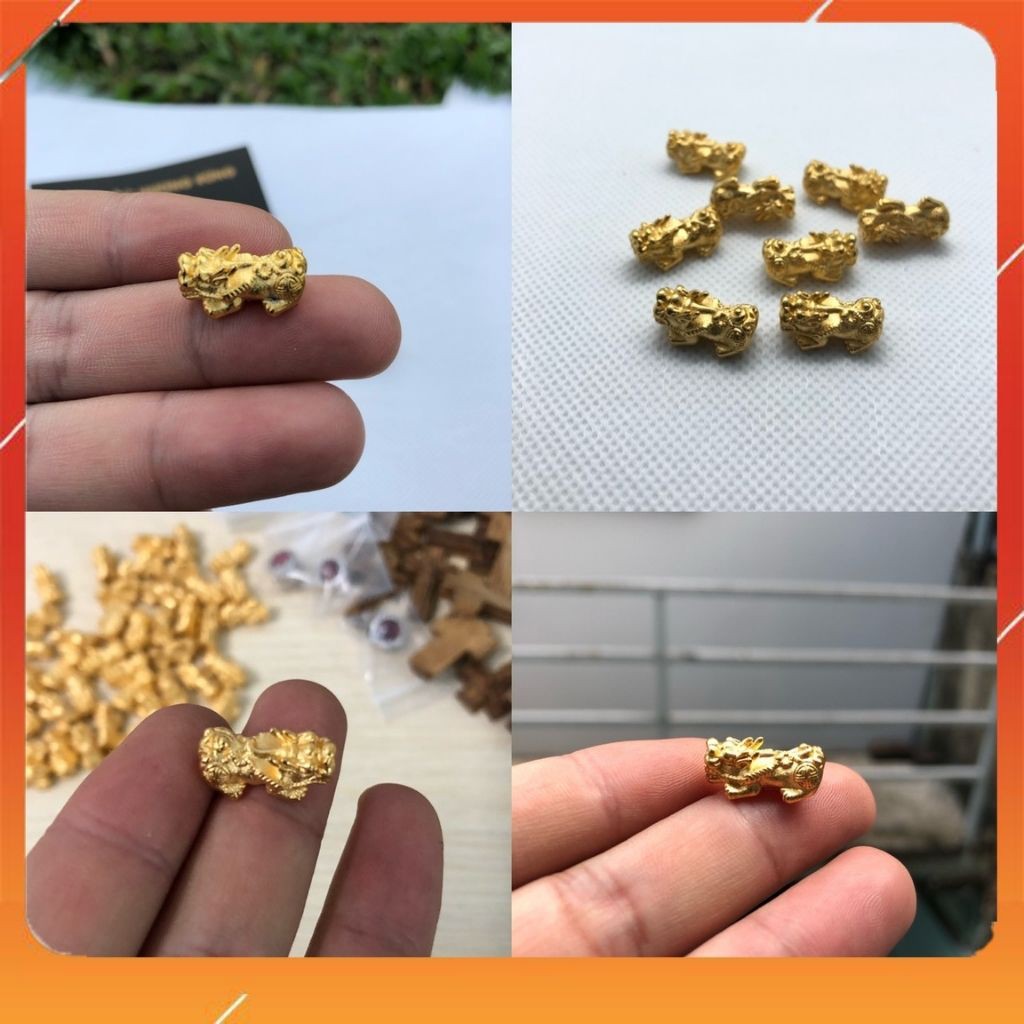 tỳ hưu đồng thau mạ xi vàng size ngang 7mm - dài 16mm, size ngang 12mm-dài 27mm