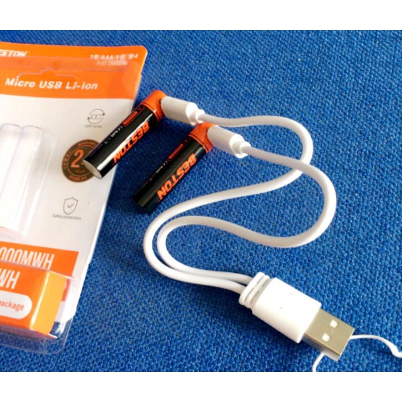 Vĩ 2 pin đũa sạc AAA 1000mWh Dung lượng cao Beston chuẩn 1.5V sạc trực tiếp cổng micro USB trên pin