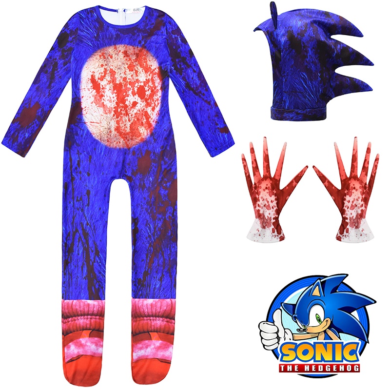 carton Sonic The Hedgehog Kids Halloween Jumpsuit Cosplay Costume Fancy Dress Set Gift