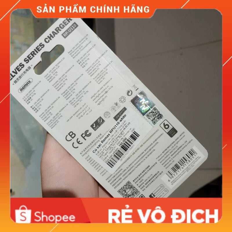 Củ sạc 2,1A Remax RPU110 dành cho Samsung, Iphone, Ipad, bảo hành chính hãng toàn quốc12 tháng