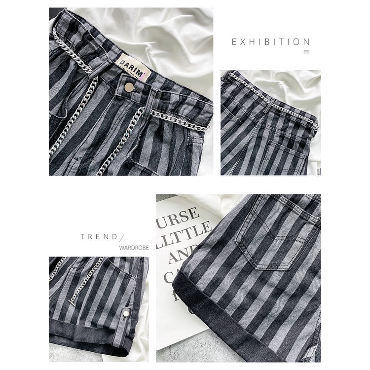 Quần Short Denim Lưng Cao Phối Sọc Dọc Plus Size 3XL Thời Trang Cho Nữ 95853