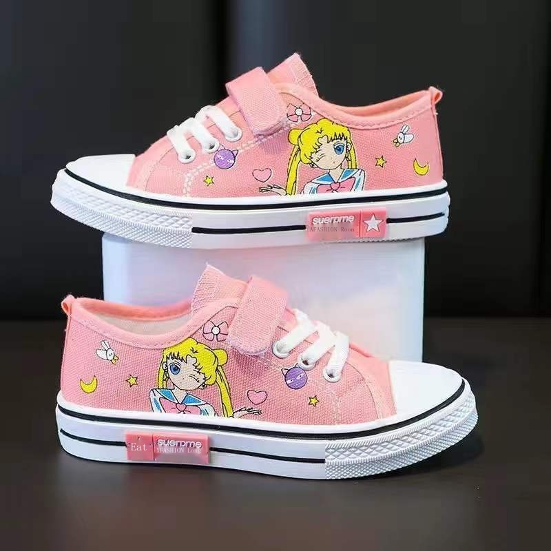 Giày Vải Canvas Cổ Thấp Thêu Họa Tiết Hoạt Hình Thời Trang Xuân Thu Cho Bé 2022