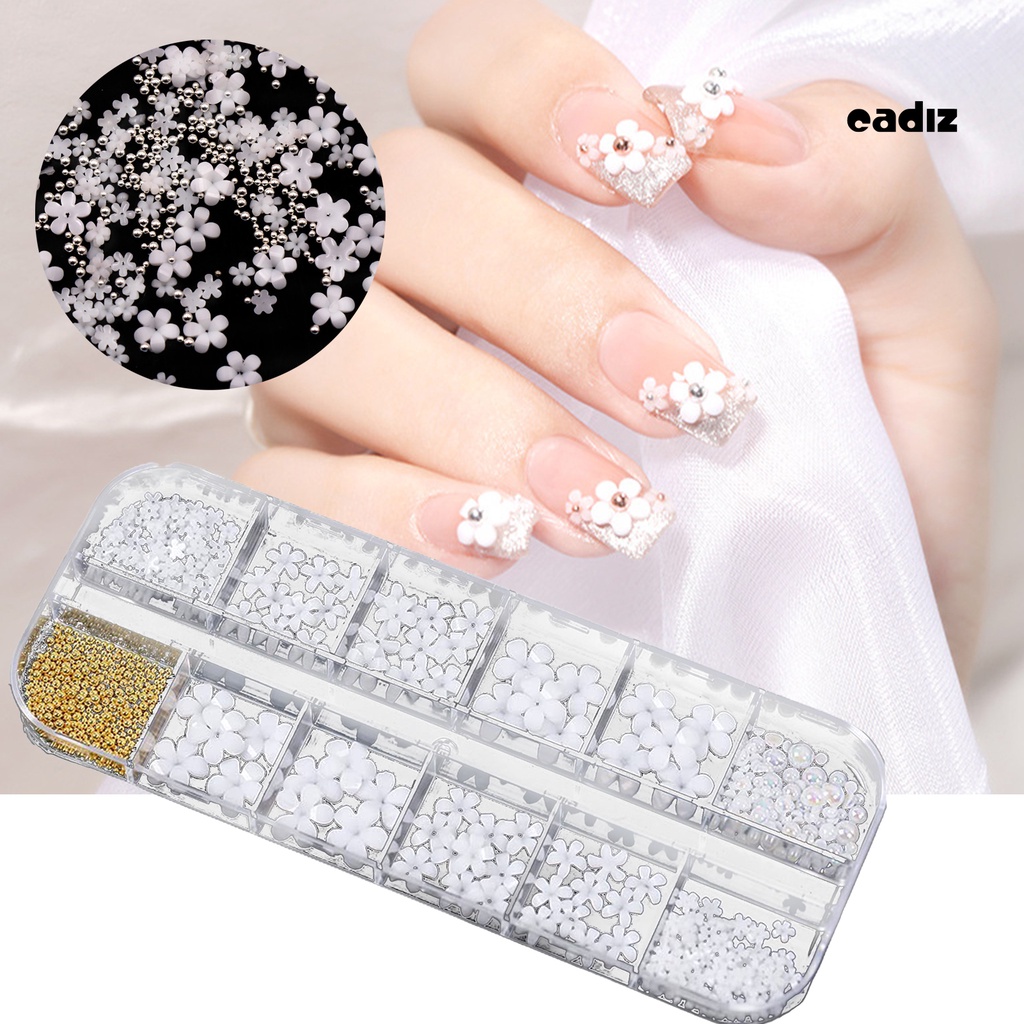 [Hàng mới về] Hộp phụ kiện hình hoa mini màu trắng bằng resin trang trí móng tay nghệ thuật