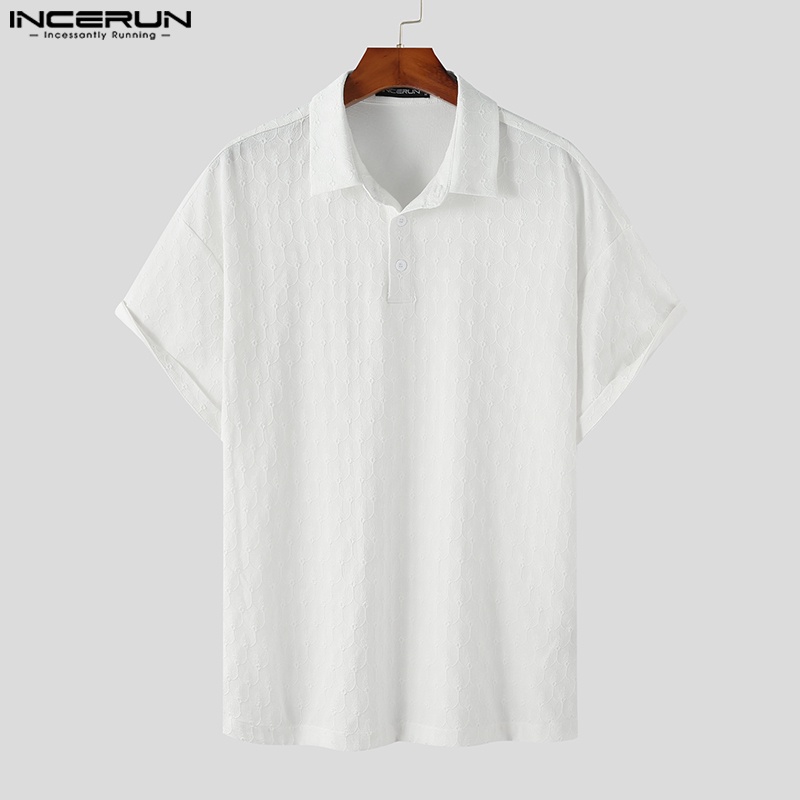Áo thun INCERUN cổ polo tay ngắn họa tiết hoa thời trang công sở cho nam
