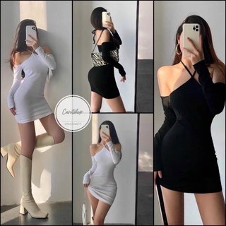 Đầm yếm trễ vai - len tăm - freesize dưới 55kg