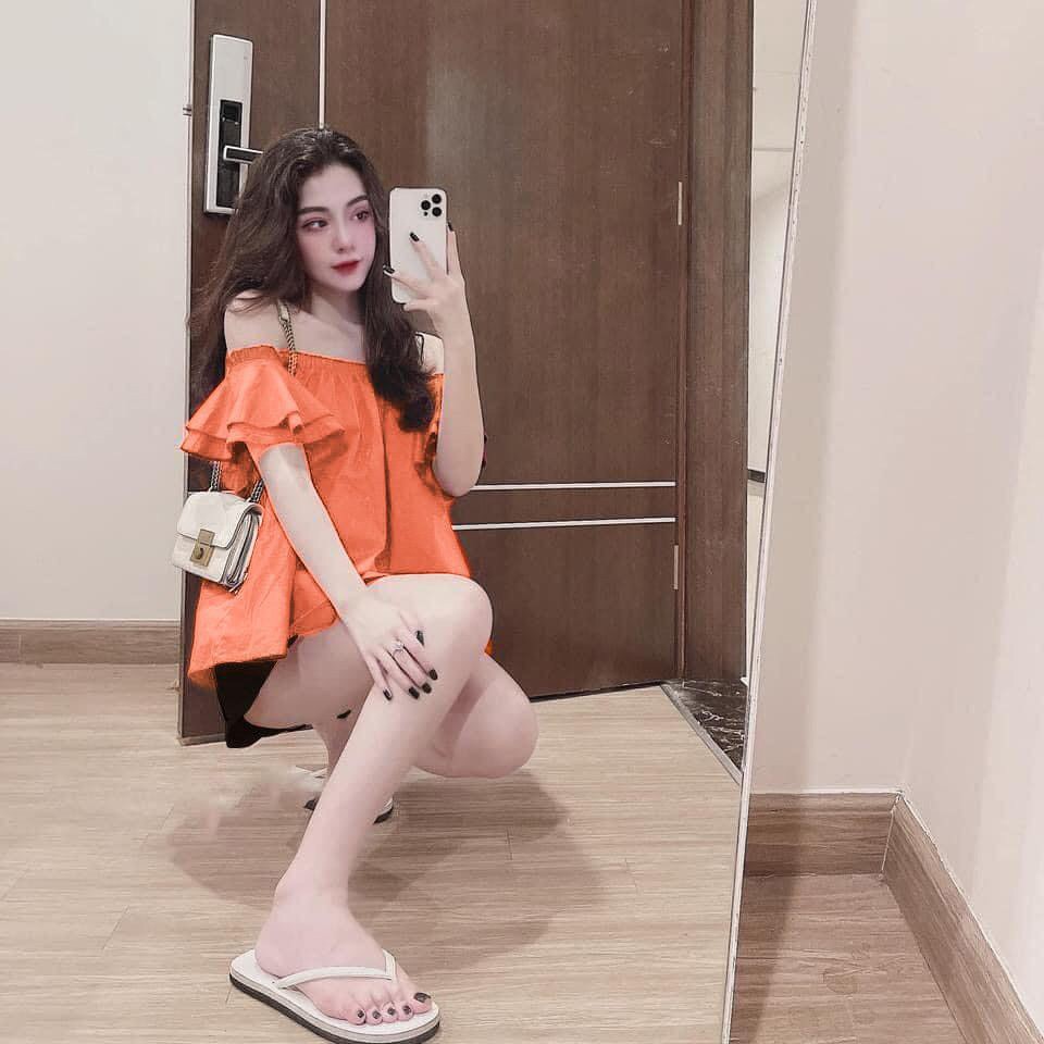 SÉT ÁO CHUN TAY BÈO CAM HỒNG PHỐI QUẦN SOOC CHO NỮ | BigBuy360 - bigbuy360.vn
