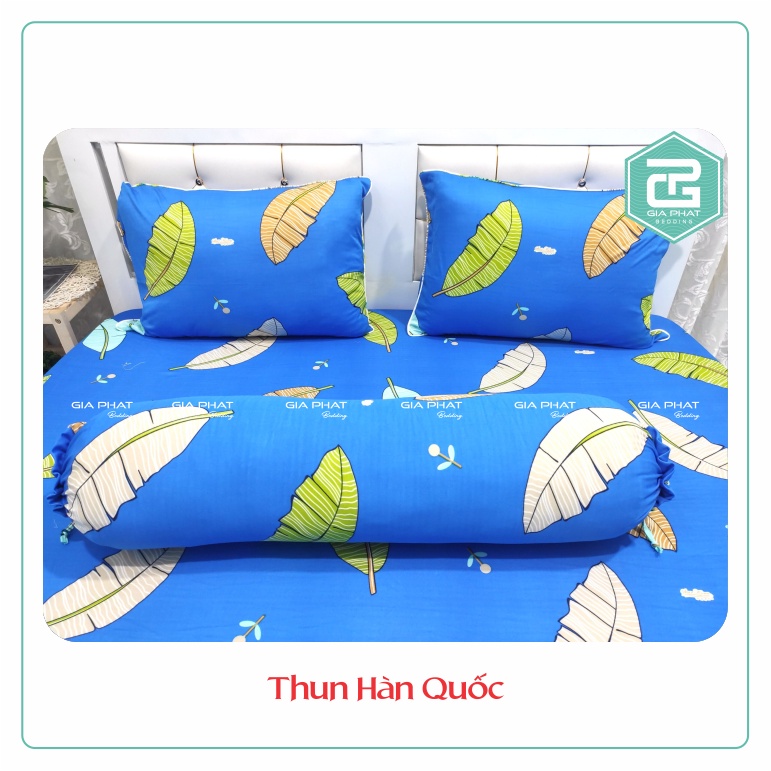 Bộ Ga Gối Thun Lạnh Hàn Quốc { 4 Món } họa tiết Lá Chuối ( 1 ga bọc + 2 vỏ gối nằm + 1 vỏ gối ôm )
