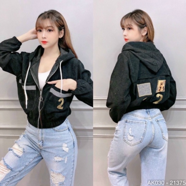 Áo Khoác Nữ KaKi Nhung Hàng QC Bomber Jackets Nữ Form Lửng Nhung Tâm THÊU 1 2 - AK1030