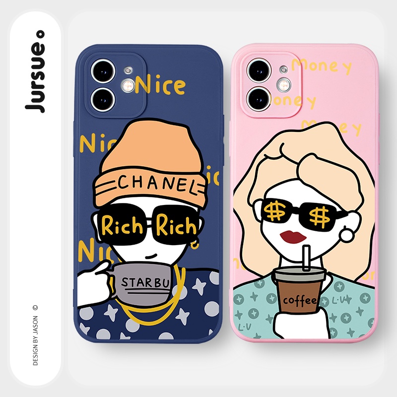 Ốp lưng JURSUE hoạt hình cặp đôi dễ thương đẹp cho iPhone 13 12 11 Pro Max SE 2020 X XR XS ip 8 7 6 6S Plus kute Y294