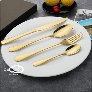 Bộ 4 món muỗng, nĩa vàng Gold chụp ảnh đồ ăn thức uống