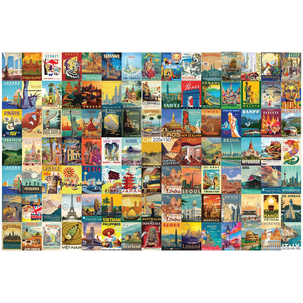 Combo Set 105 tờ Decal dán tường Du lịch cổ điển