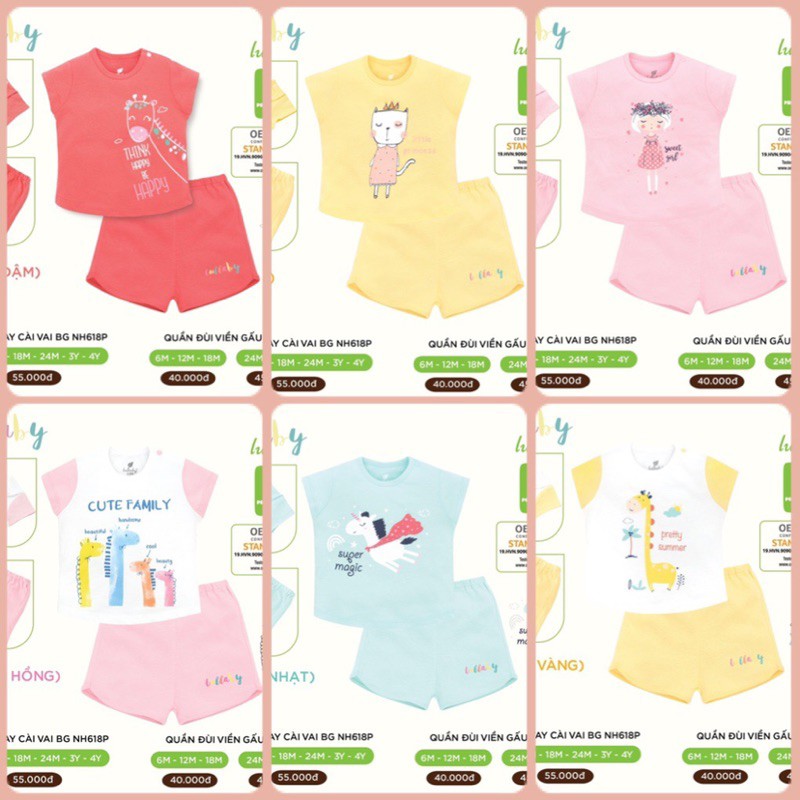 Bộ tay lơ bé gái 100% cotton Lullaby