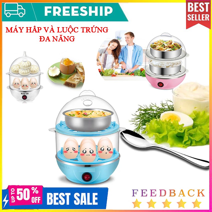 [Mã ELFLASH5 giảm 20K đơn 50K] SIÊU HOT Máy Luộc Trứng Và Hấp Thực Phẩm Egg Poacher Đa Năng 2 Tầng