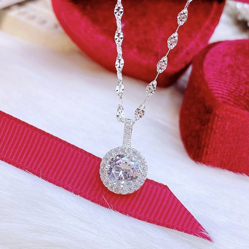 Dây chuyền nữ bạc S925 mặt đính đá , dây phay - Vàng bạc Khải Khải