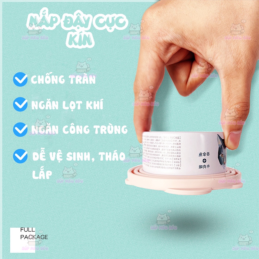 Nắp đậy đồ lon Cún Mèo kèm muỗng chuyên dụng hình chân Mèo dễ thương