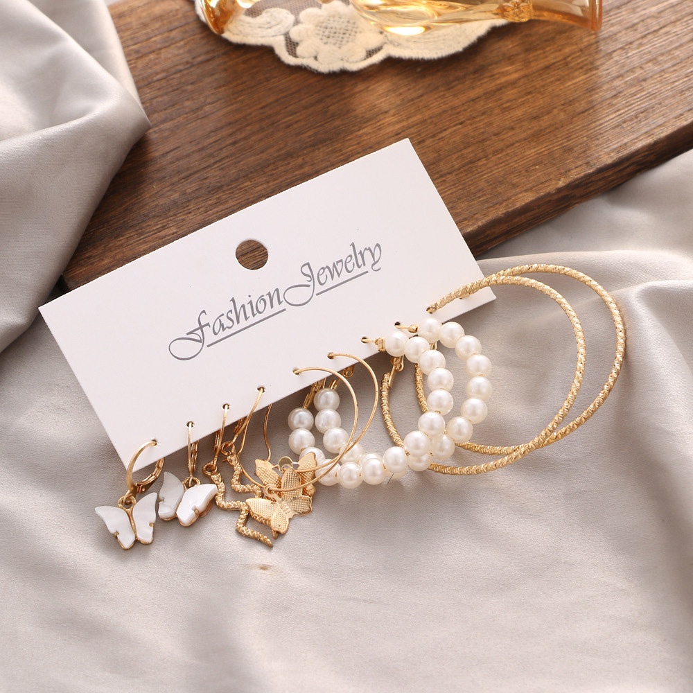 Set 5 Khuyên Tai Đính Ngọc Trai Phong Cách Bohemia Hàn Quốc Cho Nữ