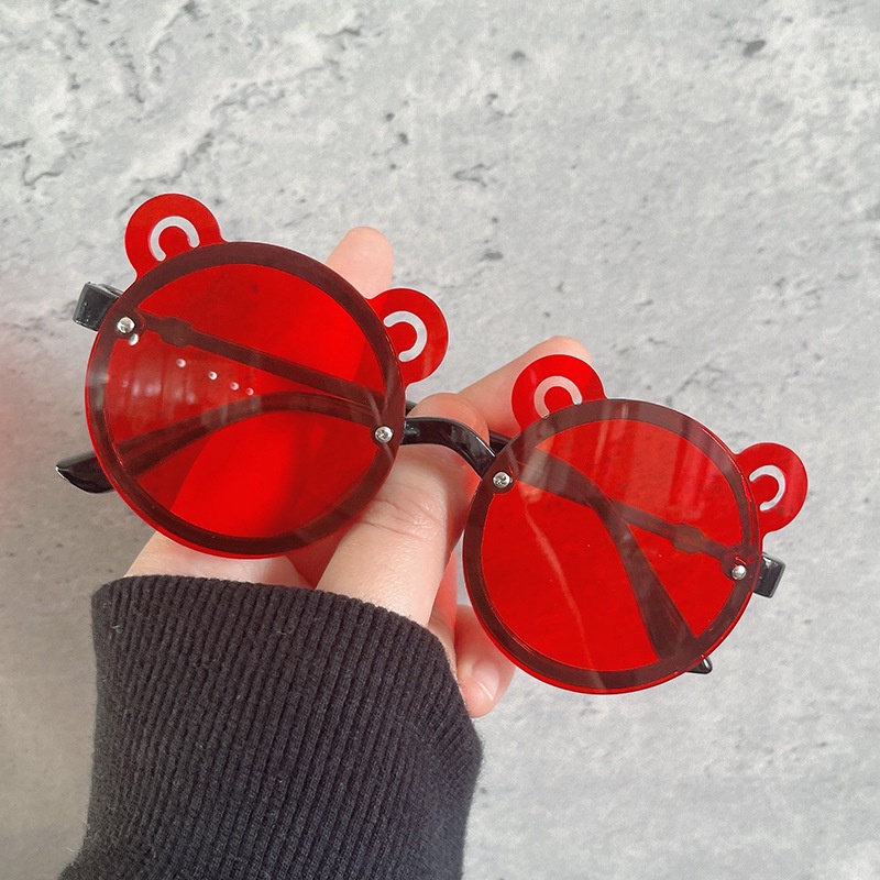 Kính Mát Gọng Tròn Nhiều Màu Sắc Họa Tiết Tai Gấu Thời Trang Cho Bé