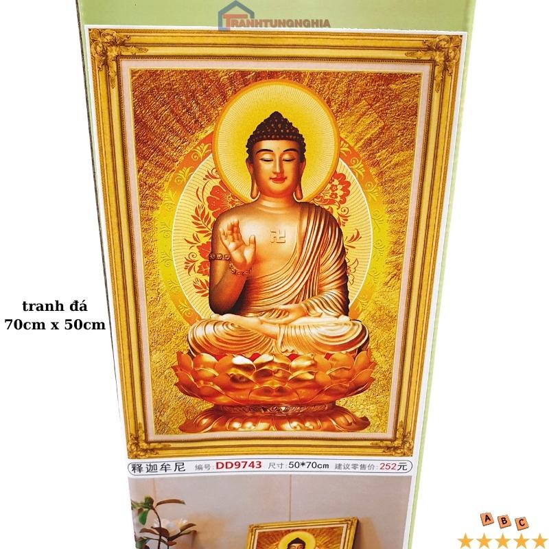 Tranh đính đá, tranh thêu chữ thập phật a di đà 50cm x 70cm