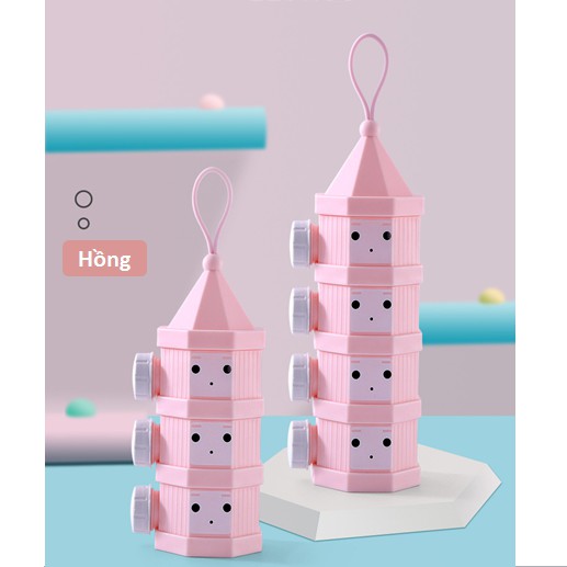 Hộp chia sữa tòa lâu đài 3 tầng và 4 tầng cho bé nắp kín vệ sinh hộp trữ sữa bột tiện lợi mang đi