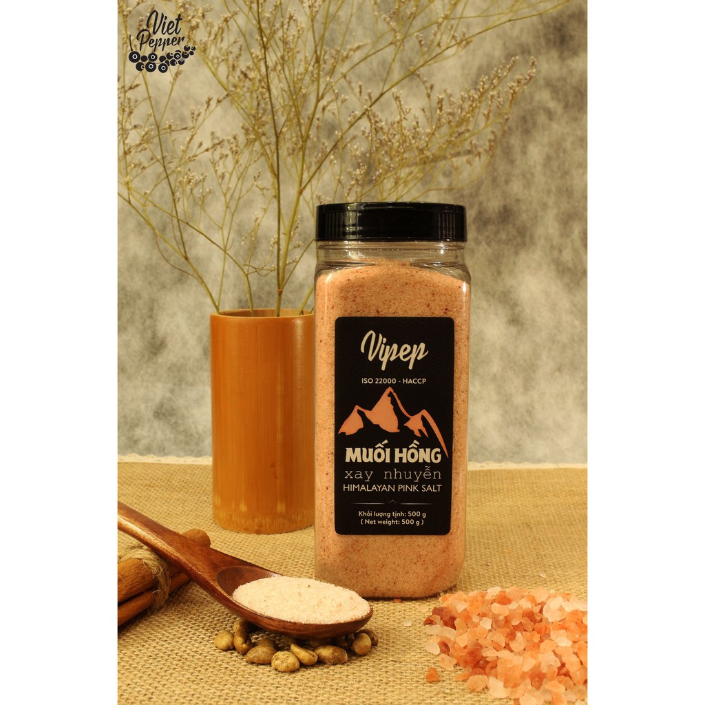 Muối hồng Himalaya xay mịn Vipep 500g chứa nhiều khoáng chất, nguyên tố vi lượng cần thiết cho cơ thể