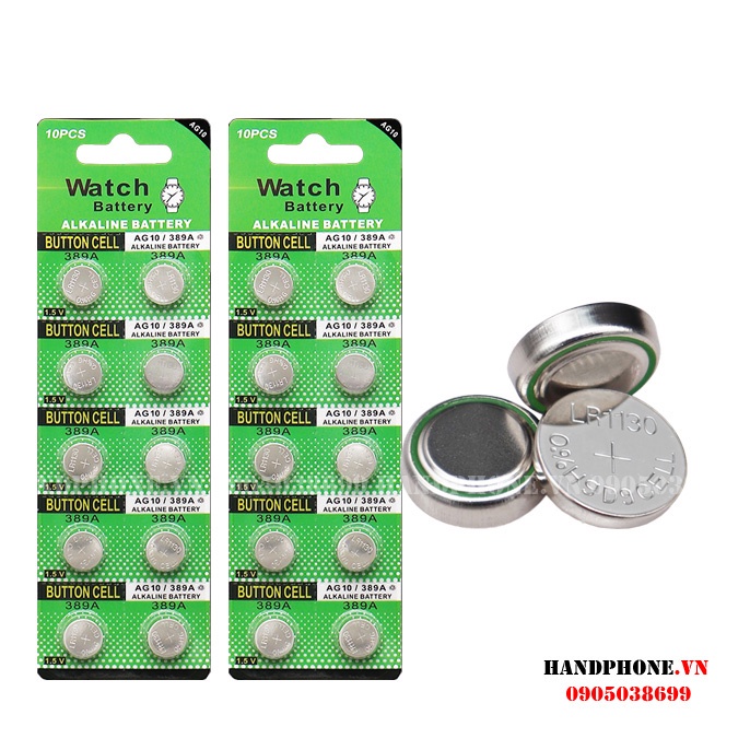 Combo 1 hộp 20 vỉ pin cúc áo 1.5V AG10 / LR1130 / 389A / 390 / LR54 / SR1130 / 189  Alkaline Battery
