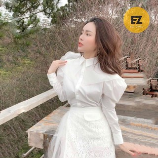 Áo sơ mi nữ lụa cổ cách điệu voan kiếng
