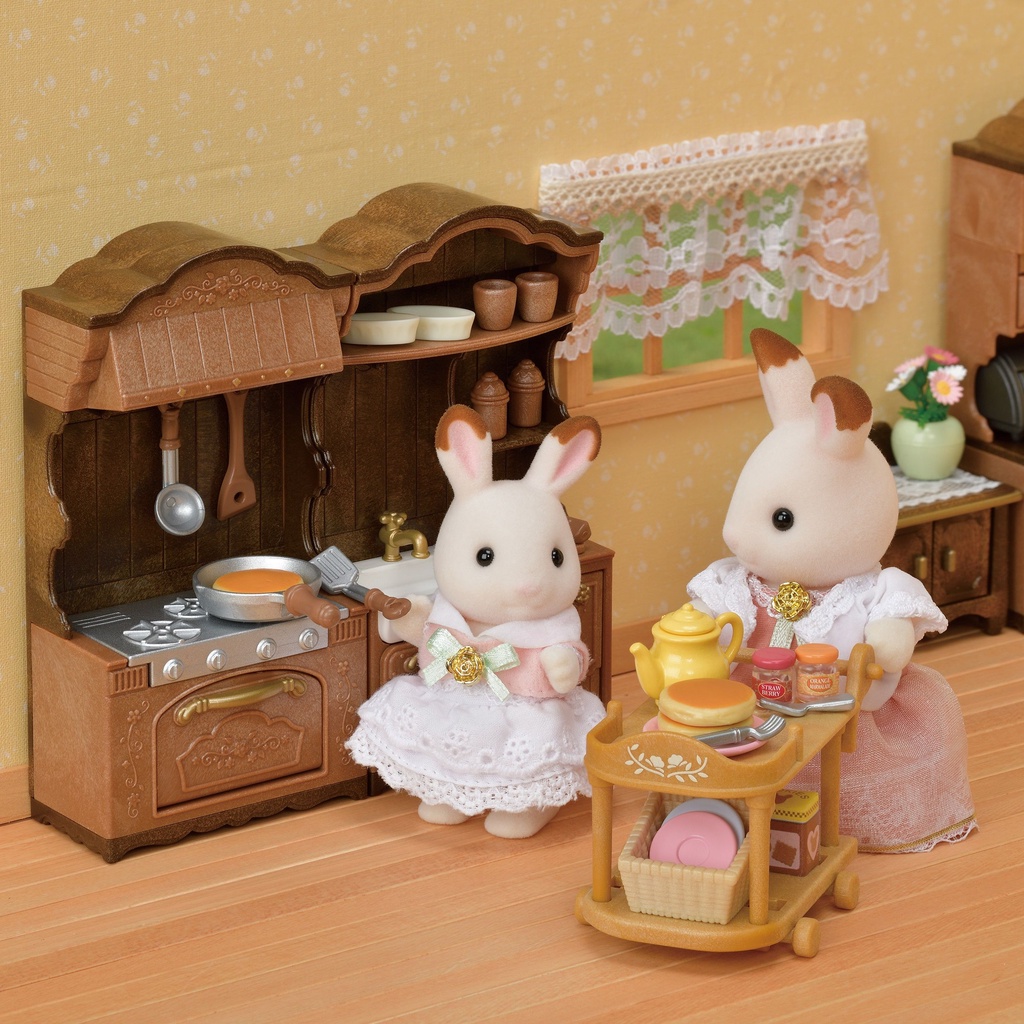 Đồ Chơi Sylvanian Families Bộ Bếp và Bồn Rửa Chén Cổ Điển Classic Brown Kitchen Stove n Sink Set