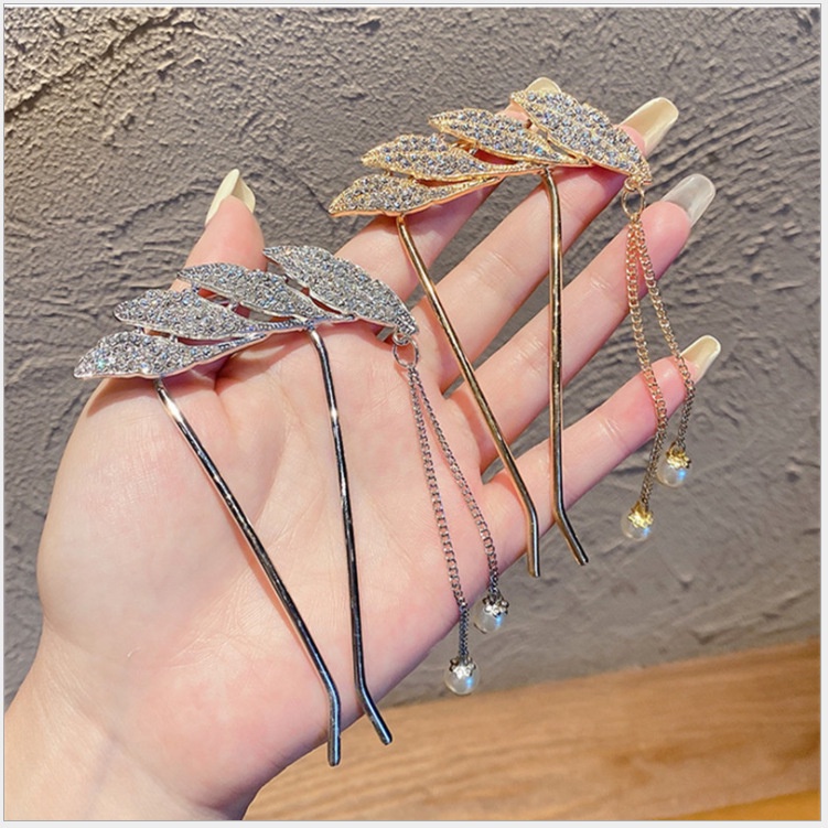 Trâm cài tóc hình chữ U kiểu tua rua kim loại phong cách tiểu thư sang trọng