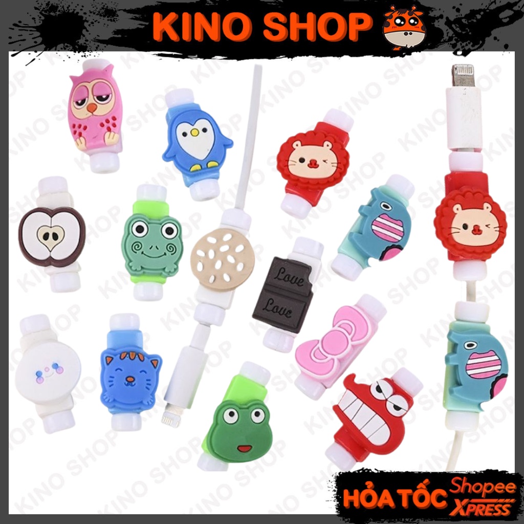 Kẹp dây sạc dài bảo vệ dây tai nghe cáp sạc chống gãy đứt stitch gấu pooh shin quái vật bts hoạt hình dễ thương KinoShop