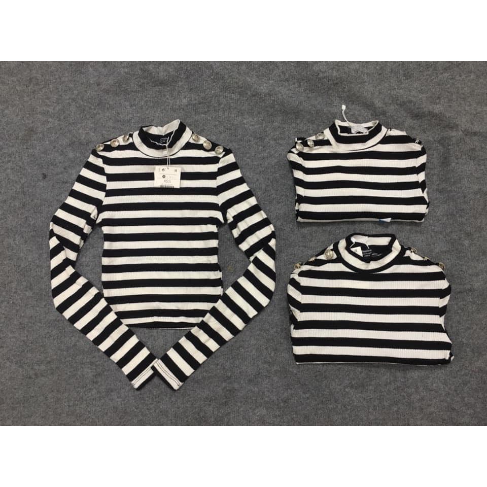 Áo len kẻ khuy vai size S form bé - Bershka authentic