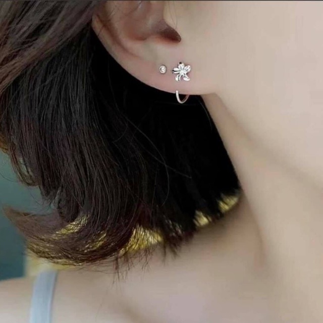 Bông tai móc hoa nhỏ xinh cá tính nhỏ xinh chuẩn bạc ta-THJ SLIVER