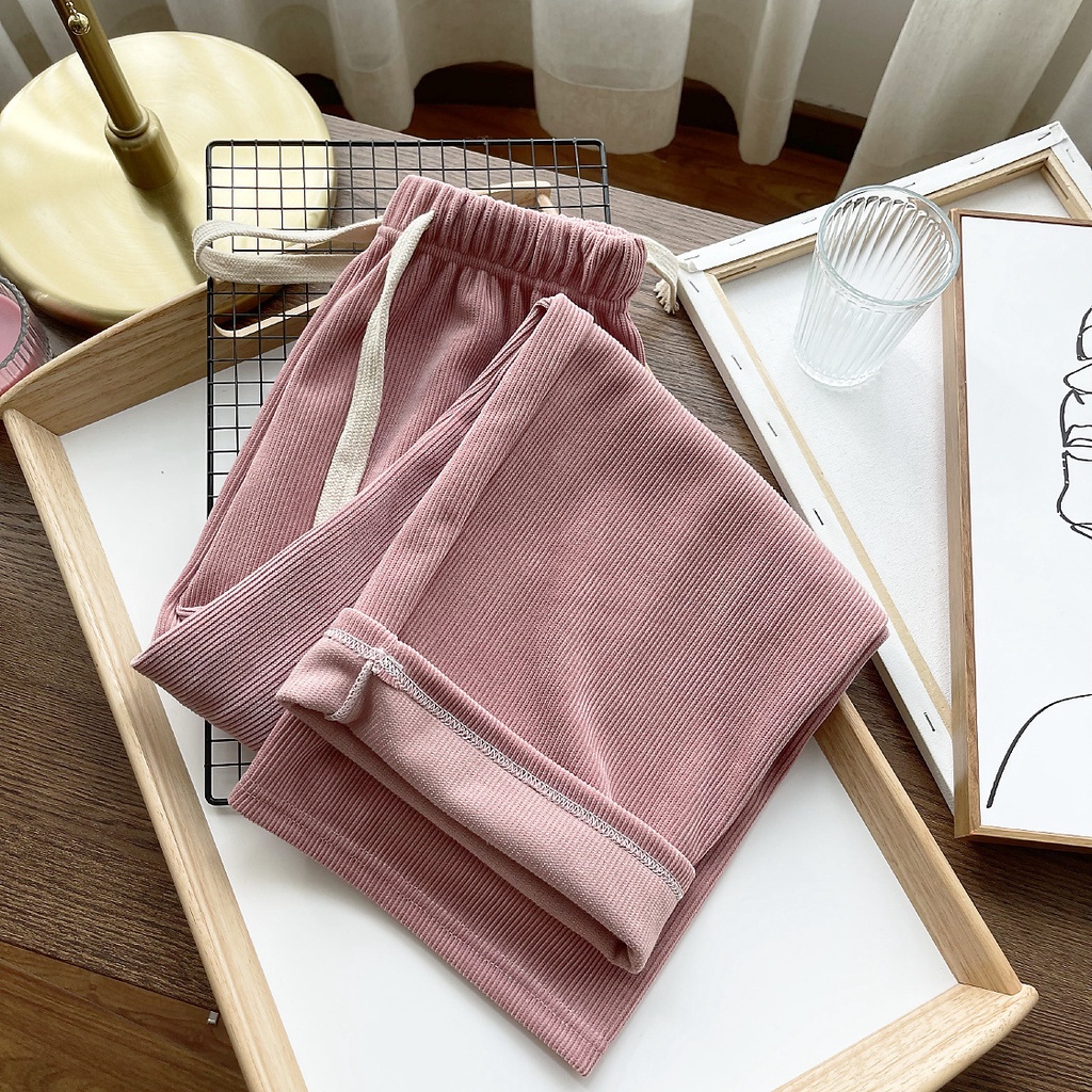 Quần nhung tăm ống rộng nam nữ, quần nhung tăm dây rút unisex 5 mầu Zinti