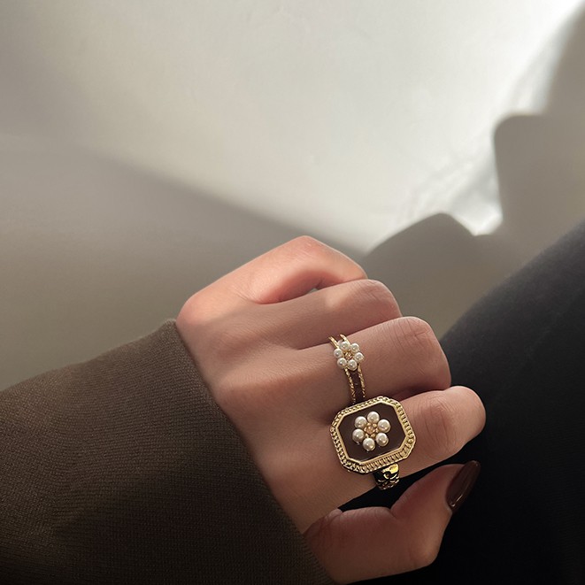 Nhẫn đeo tay đính ngọc trai nhân tạo phong cách vintage cho nữ