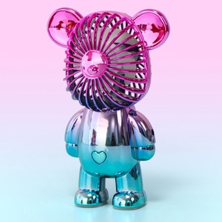 Quạt cầm tay mini hình gấu bearbrick hoạt hình siêu dễ thương, Quạt tích điện dùng cho văn phòng
