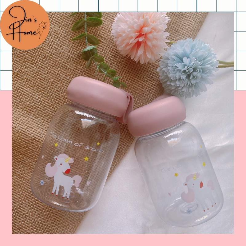 Bình nước cầm tay họa tiết Unicorn 400ml, phong cách Hàn Quốc đơn giản - Jin’s Home