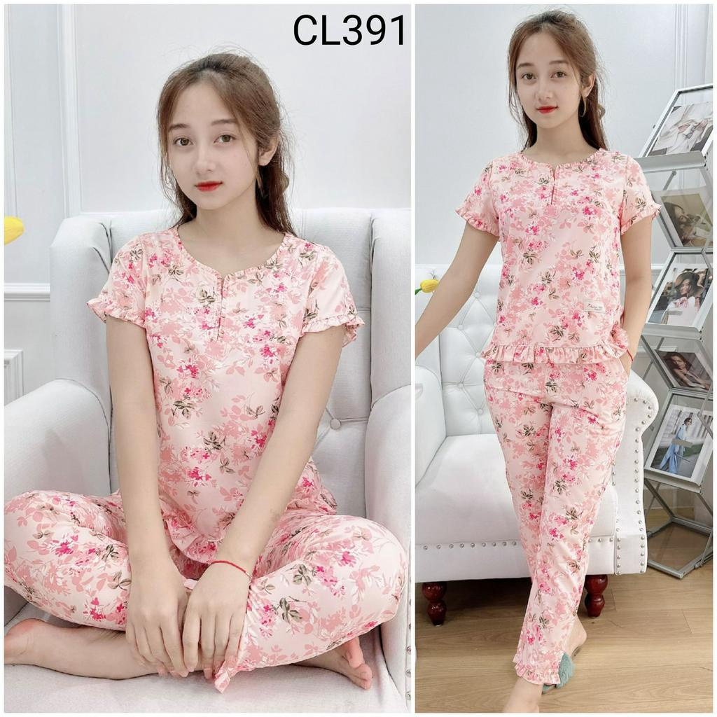 Bunnysky Đồ bộ mặc nhà cộc tay cổ nhún bèo, quần áo fom xinh dáng đẹp mặc hè.