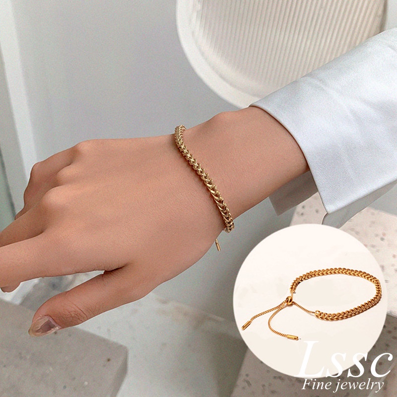 Vòng tay nữ titan dây rút mạ vàng 18K Phụ kiện thời trang Hàn Quốc