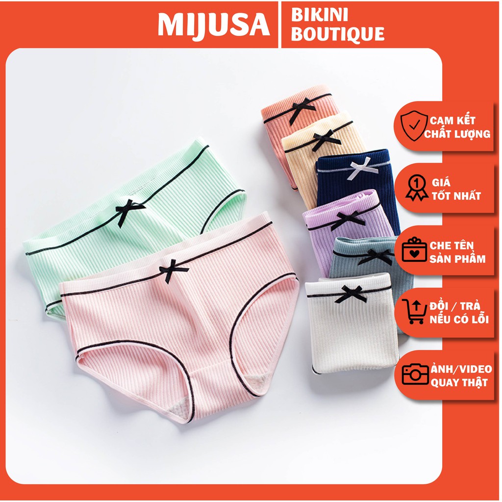 Quần Lót Nữ Muji Gân Tăm Phối Nơ Siêu Quần Lót Cotton Cao Cấp Kháng Khuẩn QL14 - mijusa