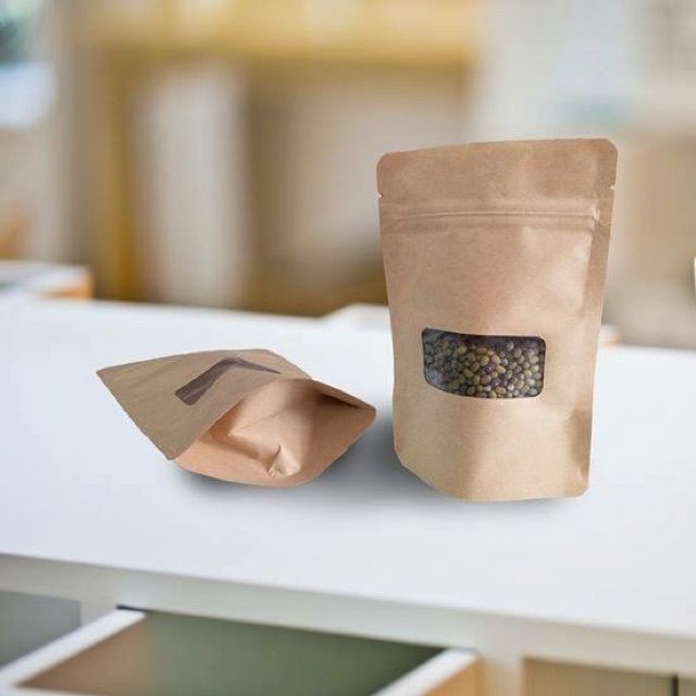 1kg túi zip giấy Kraft có cửa sổ hàng đẹp