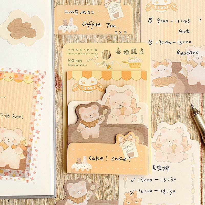 Giấy note ghi chú CARD LOVER xếp tầng 100 tờ hình gấu thỏ màu pastel