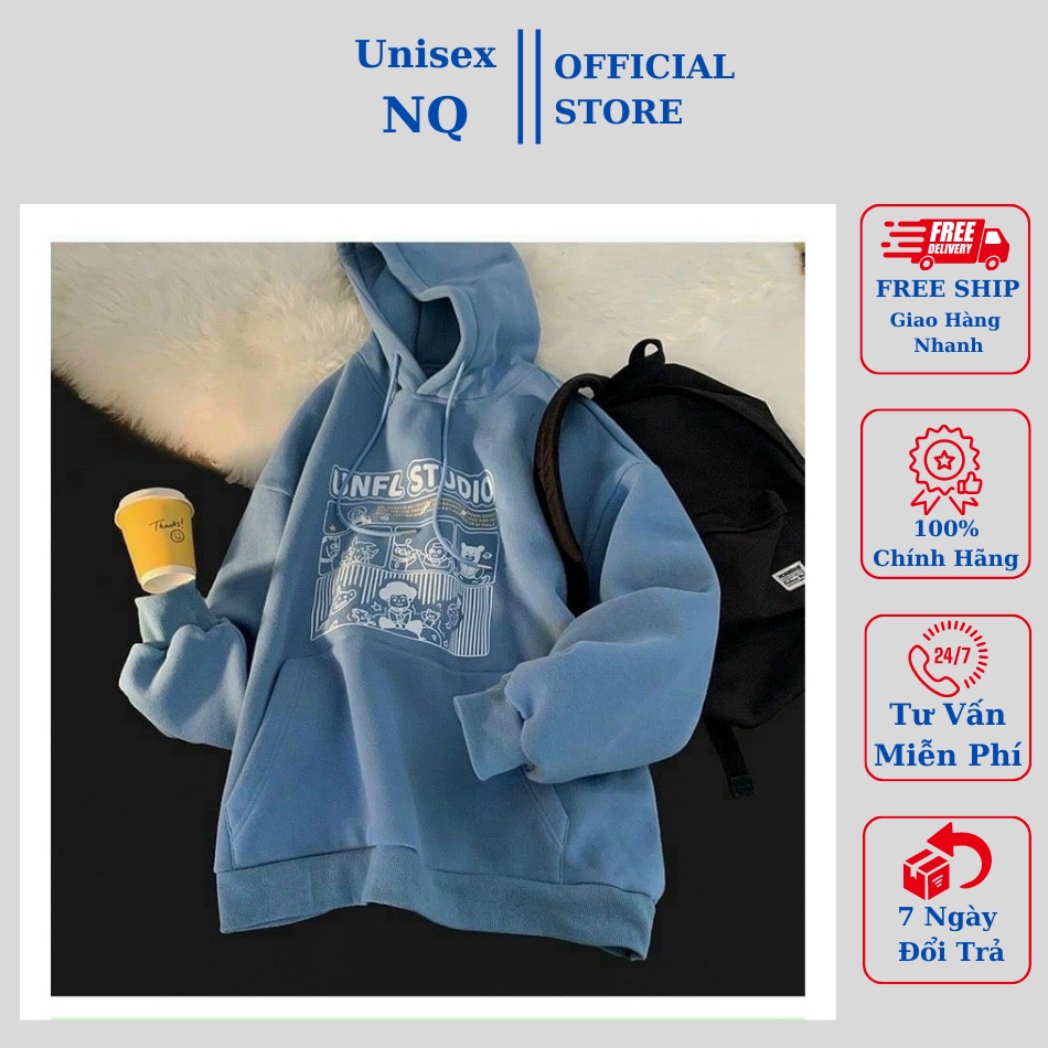 Áo nỉ có mũ Unisex in hình, phong cách Hàn Quốc, chất nỉ bông dày dặn siêu ấm chất đẹp giá đẹp