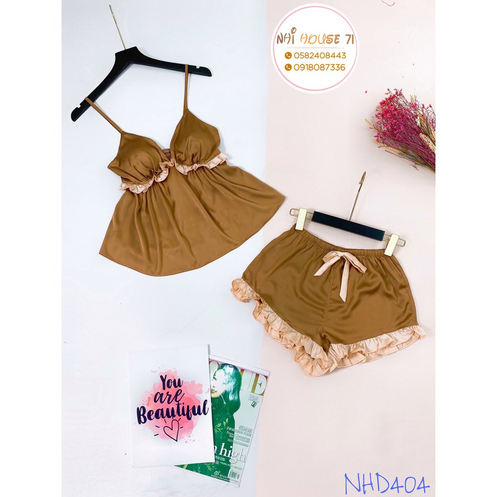 [FREESHIP 50K] Bộ Mặc Nhà Nhistore -Bộ Quần Ngắn Áo 2 Dây Cúp Ngực Phối Bèo Sexy Freesize Dưới 57kg | BigBuy360 - bigbuy360.vn