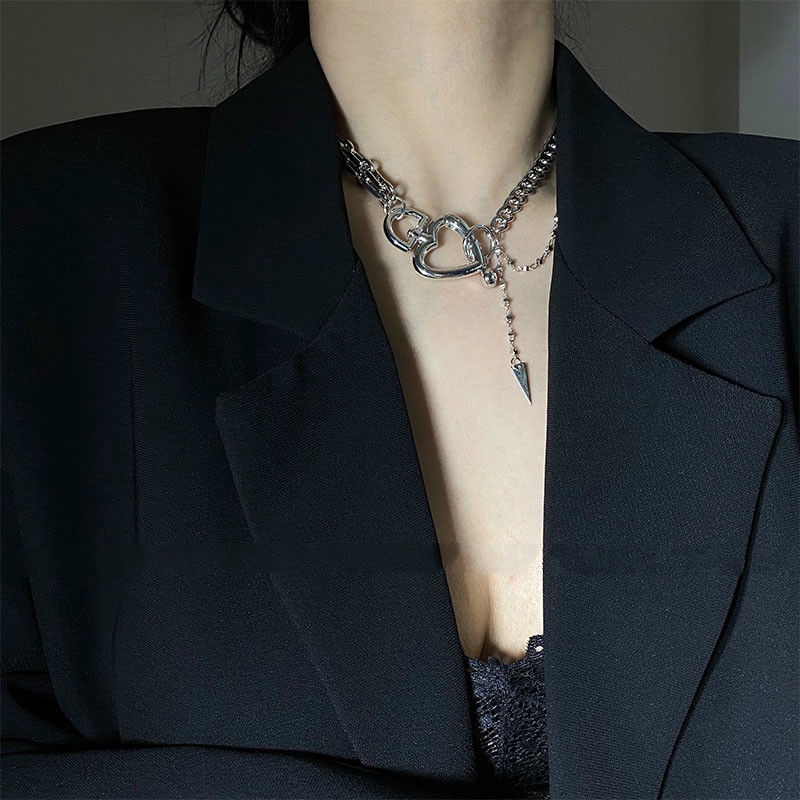 Vòng Cổ Gắn Mặt Trái Tim + Ổ Khóa Độc Đáo Phong Cách Hip-Hop