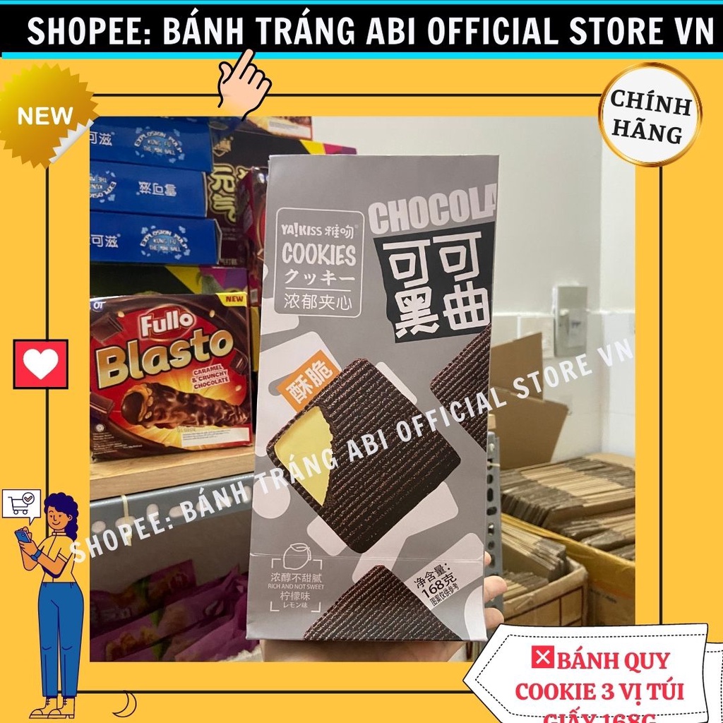 BÁNH QUY COOKIE 3 VỊ Yakiss vị kem vani-taramisu-chanh văn phòng ăn vặt trà chiều túi giấy 168g