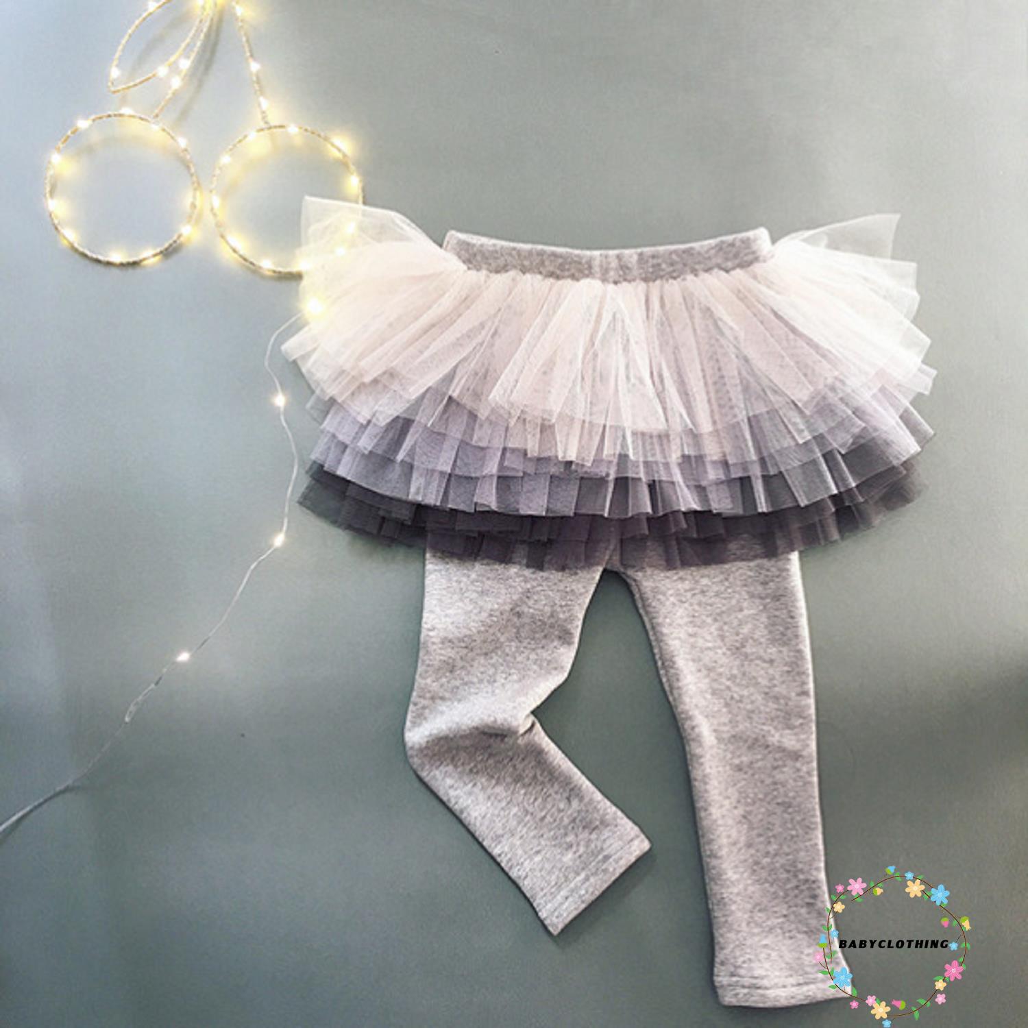Quần Legging Giả Váy Phối Lưới Màu Hồng Trơn / Xám Trơn Dễ Thương Thời Trang Cho Bé Gái