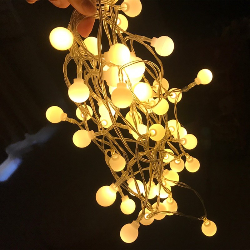 Dây Đèn Led Trái Anh Đào Bóng Bi Tròn Màu Vàng Nắng Đẹp Sang Trọng 8m 80 bóng Trang Trí noel cây thông giáng sinh