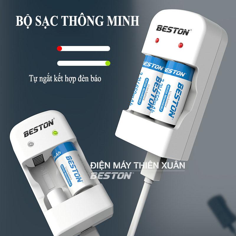 Bộ 2 pin sạc RCR123A kèm sạc Beston BST CD643 cho pin cho máy ảnh, camera, thiết bị đo, đèn pin, ống nhòm