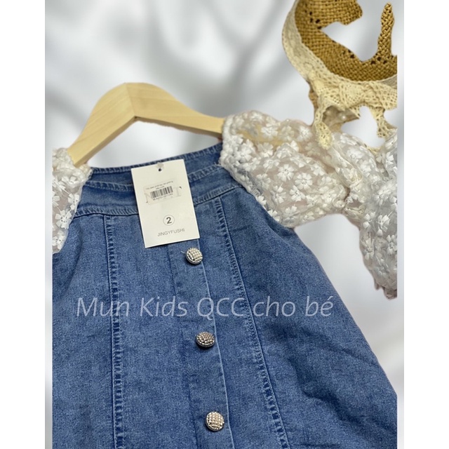 Váy bò phối tay ren phồng cho bé gái,siêu sang chảnh-Đầm jean cho bé